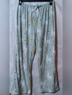 Cute Pink Llama Print Pajama Pants - Mint Background